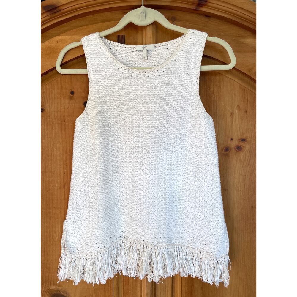 JOIE NARIKO Sleeveless Knit Fringe Top, White Cream Size XXSmall